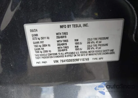 2024 Tesla Model Y Long Range Dual Motor All-Wheel Drive/Rwd from USA, damaged, VIN 7SAYGDED2RF115749